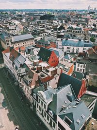 High angle view of buildings in city