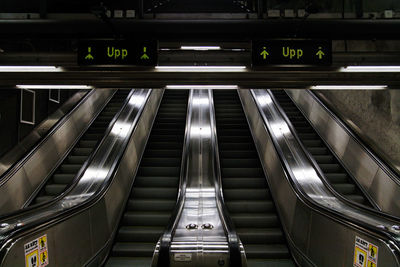 Low angle view of empty escalators at subway station