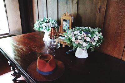 High angle view of potted plant on table