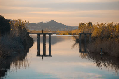 Scenic view of lake against sky during sunset