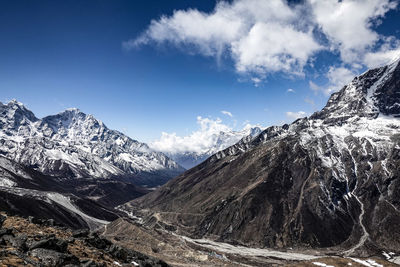 Scenic view of snowcapped mountains against sky