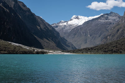 Llanganuco lagoon located at 3850 meters above sea level in the province of huaraz, peru.