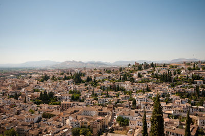 Townscape against clear sky