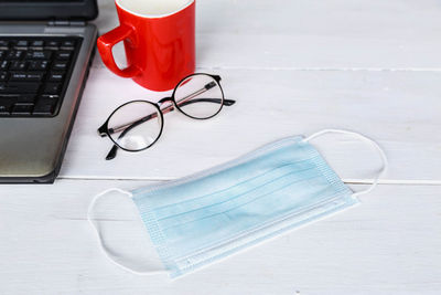 High angle view of eyeglasses on table