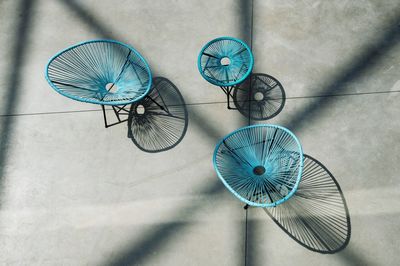 High angle view of toy bicycle on table