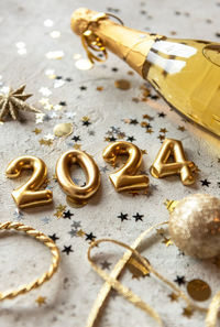 Close-up of christmas decorations on table