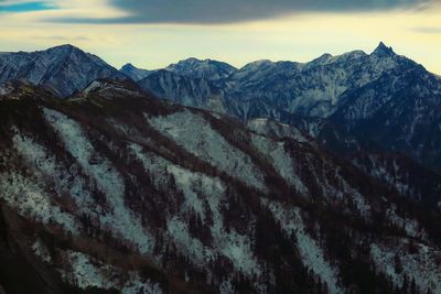 Scenic view of snowcapped mountains against sky