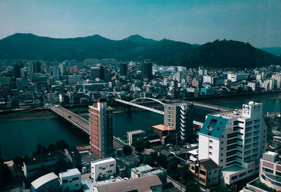 Cityscape against clear sky