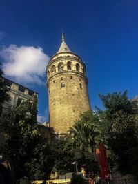 Low angle view of building against blue sky