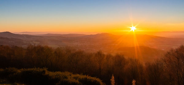 Scenic view of landscape against sky during sunset