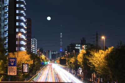 Light trails on road at night