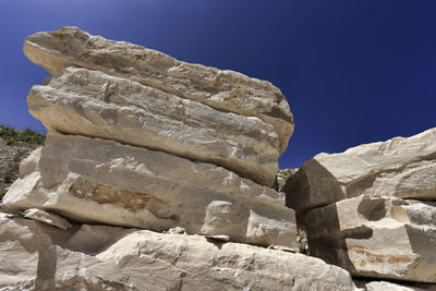 Low angle view of rock formation against sky