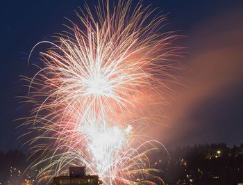 Low angle view of firework display at night