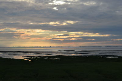 Scenic view of sea against cloudy sky