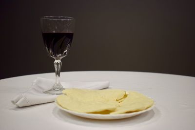 Close-up of drink served on table
