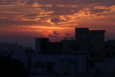 Silhouette buildings against sky during sunset