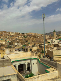 High angle view of town against sky