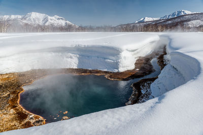 Scenic view of lake against mountain range