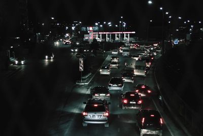 High angle view of traffic on road at night