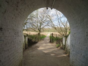 Empty footpath by wall