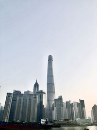 Low angle view of buildings against clear sky