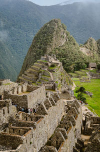 High angle view of townscape against mountain