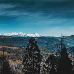 Scenic view of tree mountains against sky