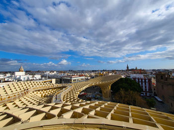 High angle view of buildings in city