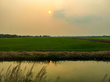 Scenic view of field against sky during sunset