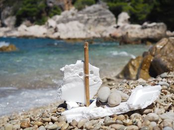 Close-up of stones on beach