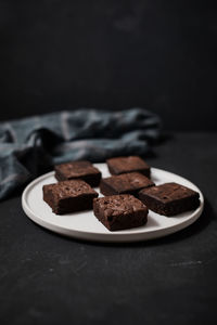 High angle view of chocolate cake on table