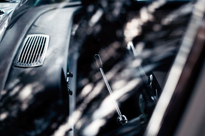 Close-up of blurred car interiors in sunlight