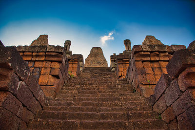 Low angle view of old temple against sky