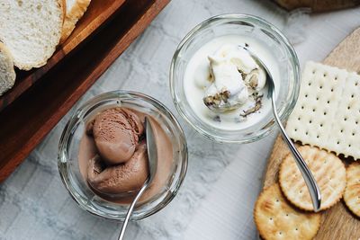 High angle view of ice cream on table