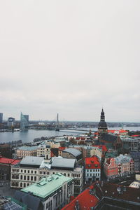 High angle view of buildings in city