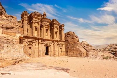 Ad deir or the monastery, ancient nabataean stone carved temple, petra, jordan