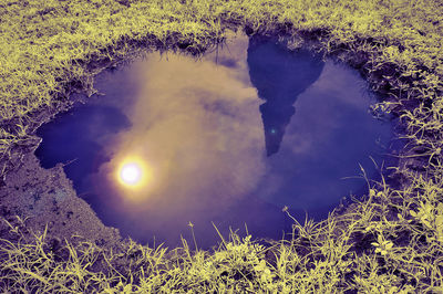 High angle view of lake against sky