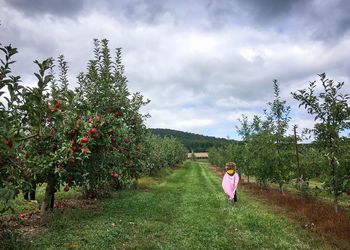 Woman standing on field against sky