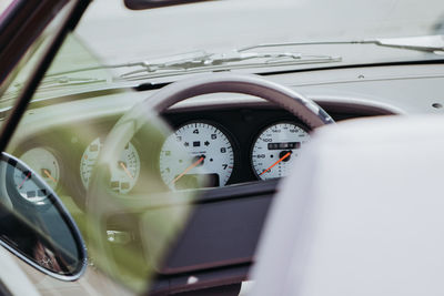 Close-up of vintage porsche car interior.