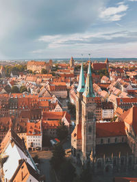 High angle shot of townscape against sky