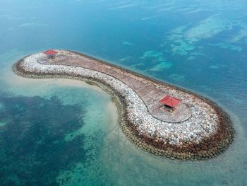 High angle view of snake on sea shore