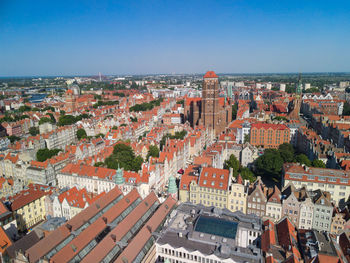 High angle shot of townscape against sky