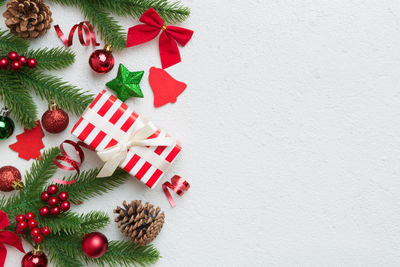 Directly above shot of christmas decorations on wall