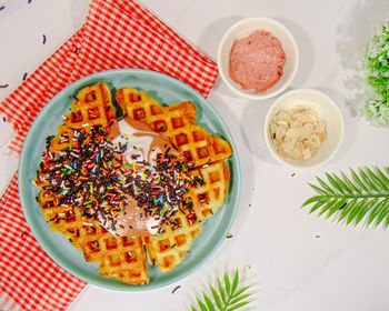 High angle view of food on table