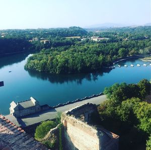 High angle view of lake against sky