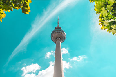 Low angle view of fernsehturm against sky