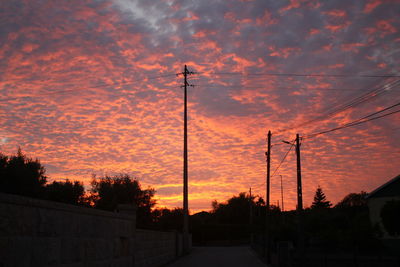 Silhouette electricity pylon against sky during sunset