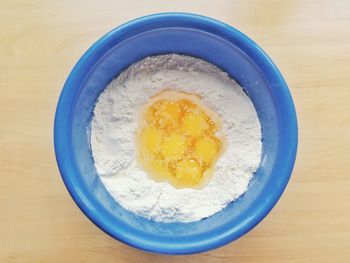 High angle view of food in bowl on table