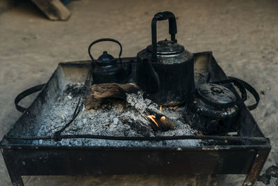 Close-up of fire on barbecue grill