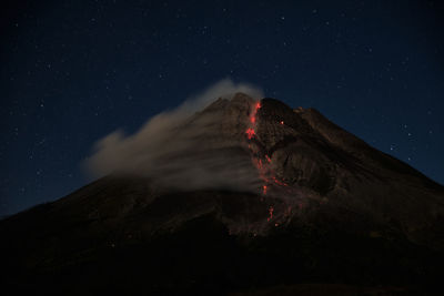 Mount merapi erupts with high intensity at night during a full moon. 